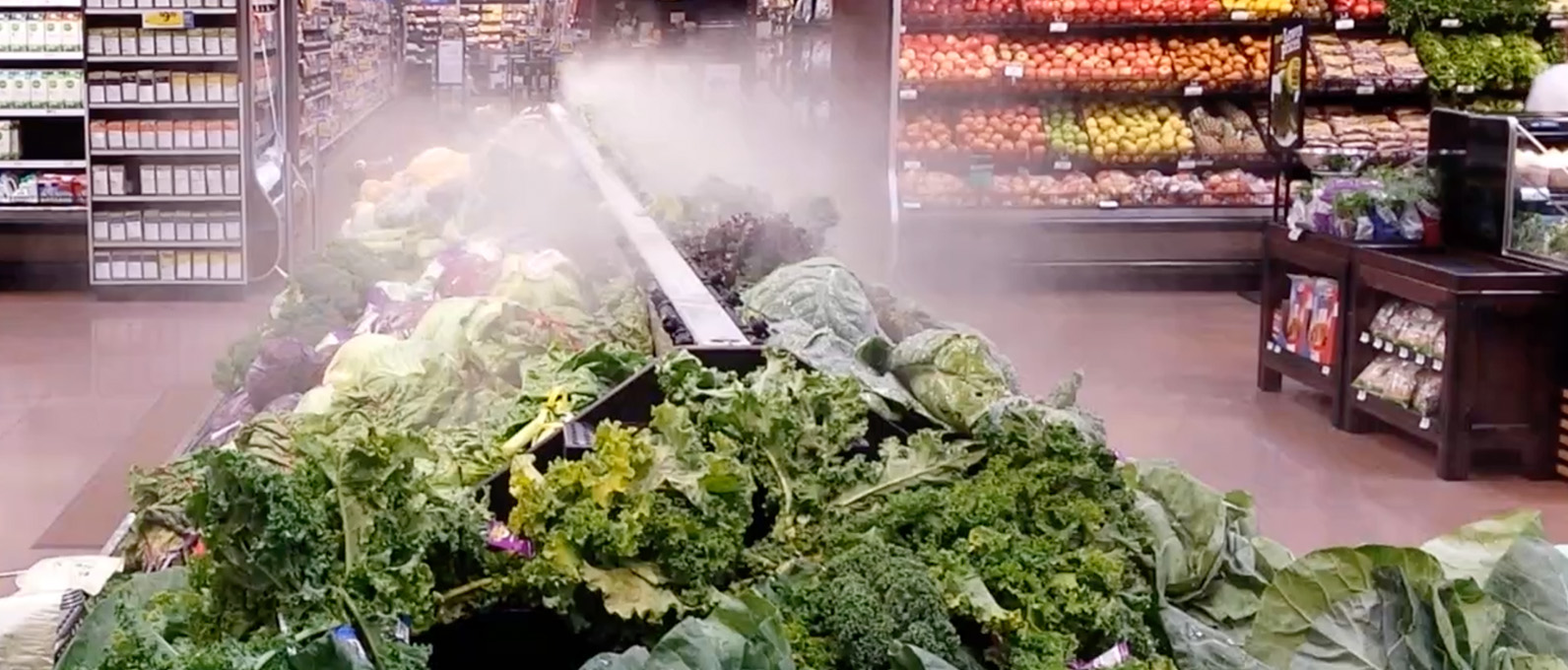 Misting and humidity for island display cases.
